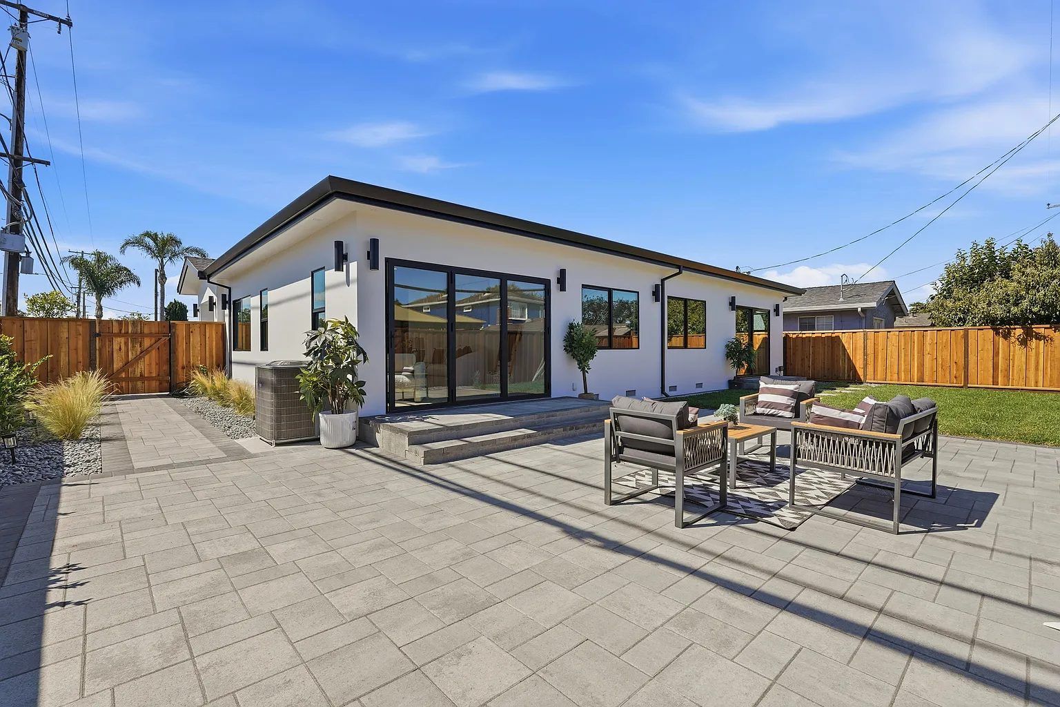Paver patio and rear elevation